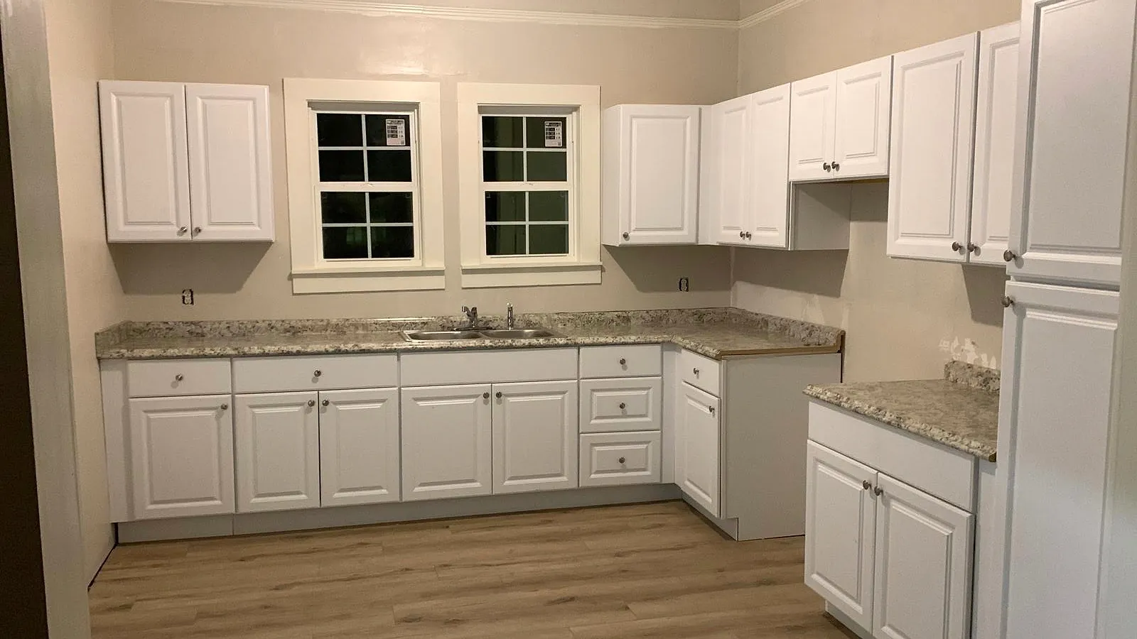 White kitchen, cabinets in