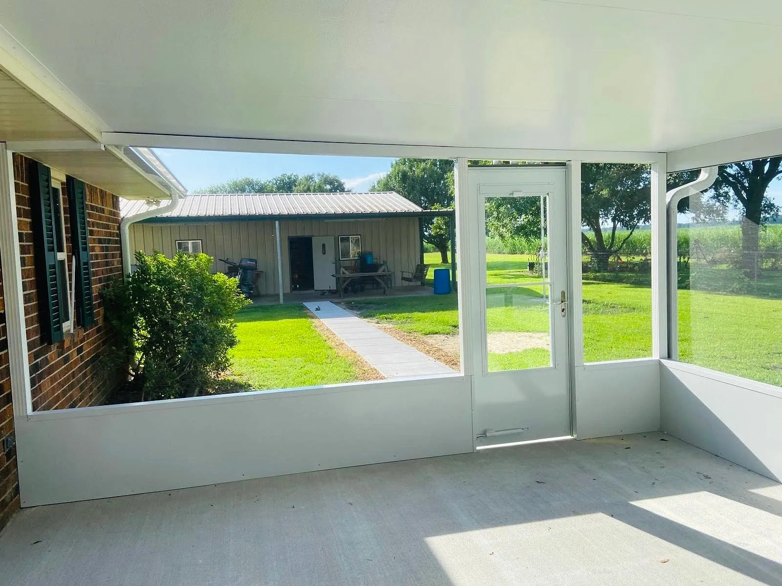 Porch door and lawn